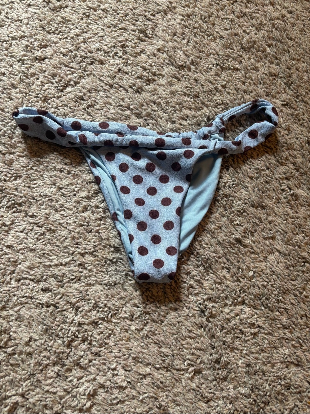Beach Riot Light Blue Bikini Bottom with Brown Polka Dots
